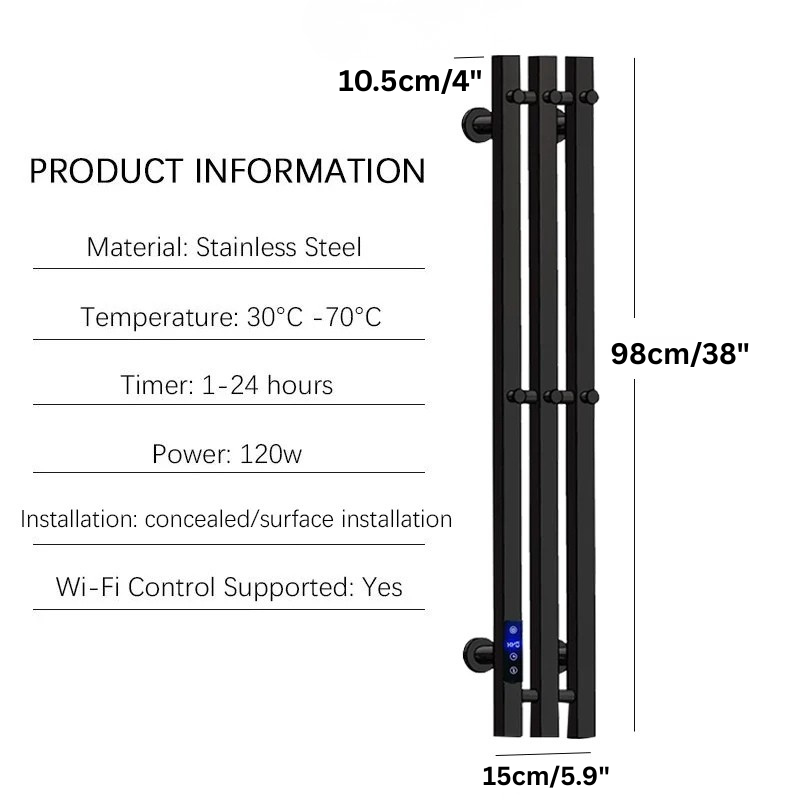 Electric Heated Towel Rack Wall Mounted Bathroom Towel Warmer Dryer Heater 3 Bars Timer Touch Control WiFi Energy Saving-Index Bath