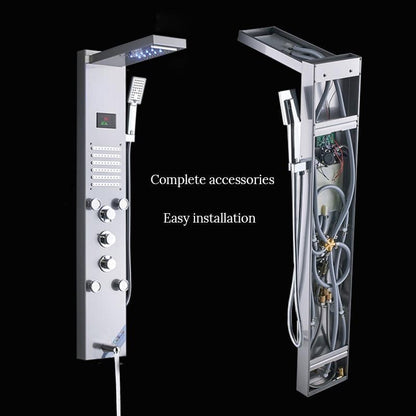 Shower Faucet - Waterfall Shower Panel Faucet LED Light Body Massage Jets