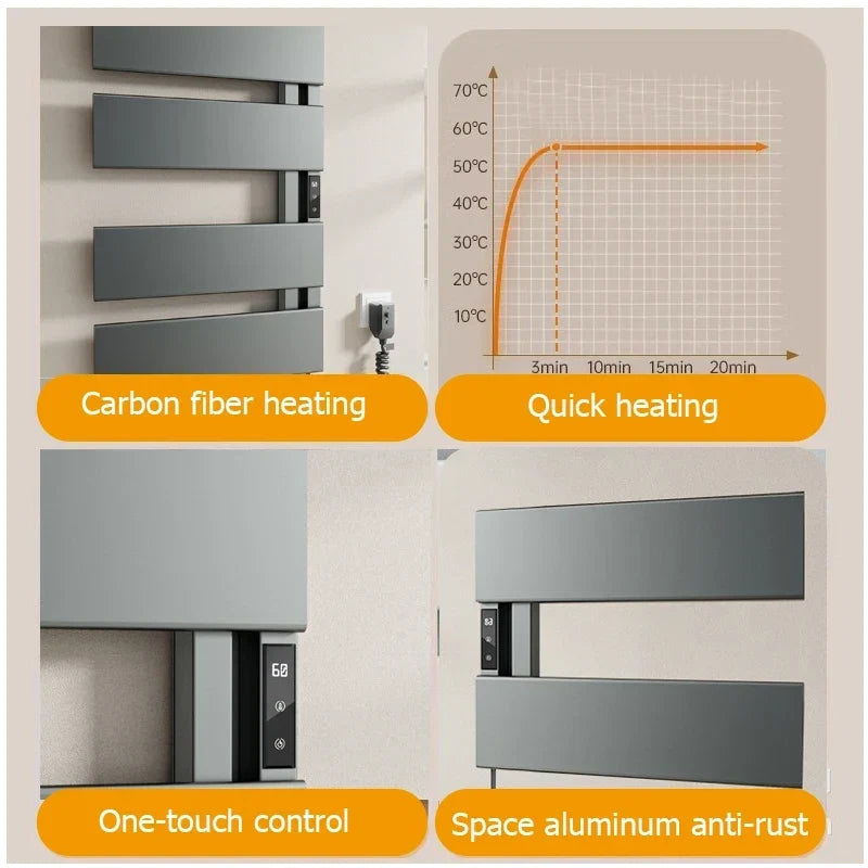Electric Towel Warmer Wall-Mounted Towel Heater with Built-in Timer, Waterproof Aluminum Towel Warmer for Bathroom-Index Bath